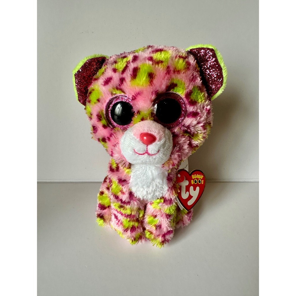 Ty Beanie Boos Lainey Pink Green Leopard Plush Stuffed Animal Glitter Eyes 6"